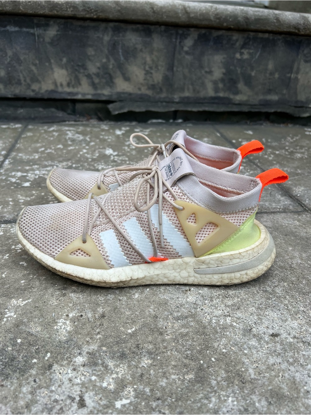 adidas Beige Knit Sneakers with Neon Orange & Lime Accents